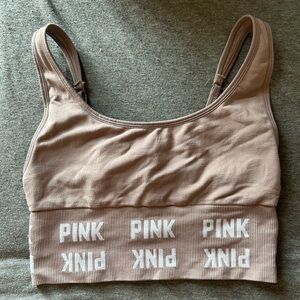 PINK light brown seamless longline sports bra